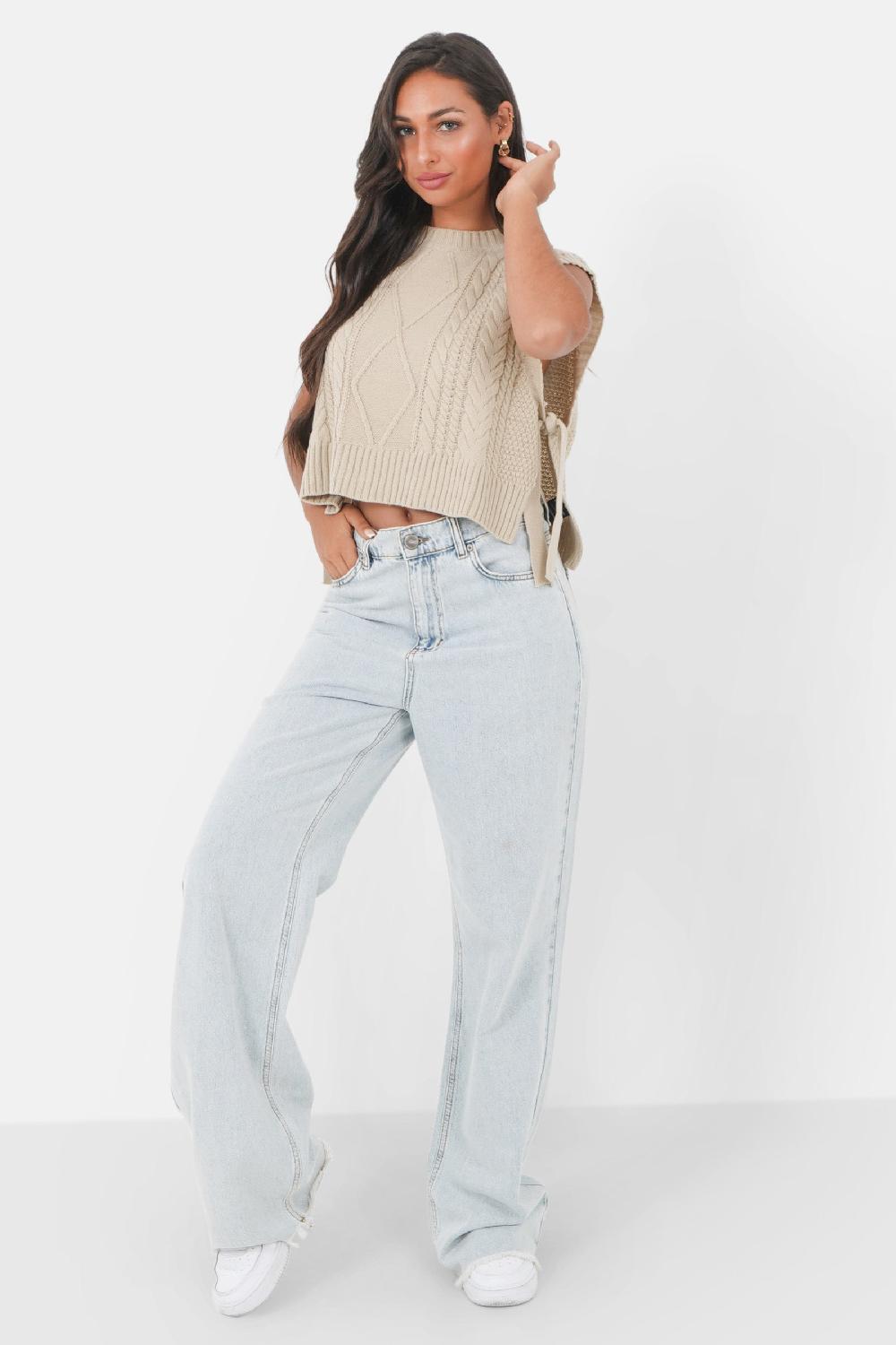 Sixth June Top Maille Torsade Ficelles Beige