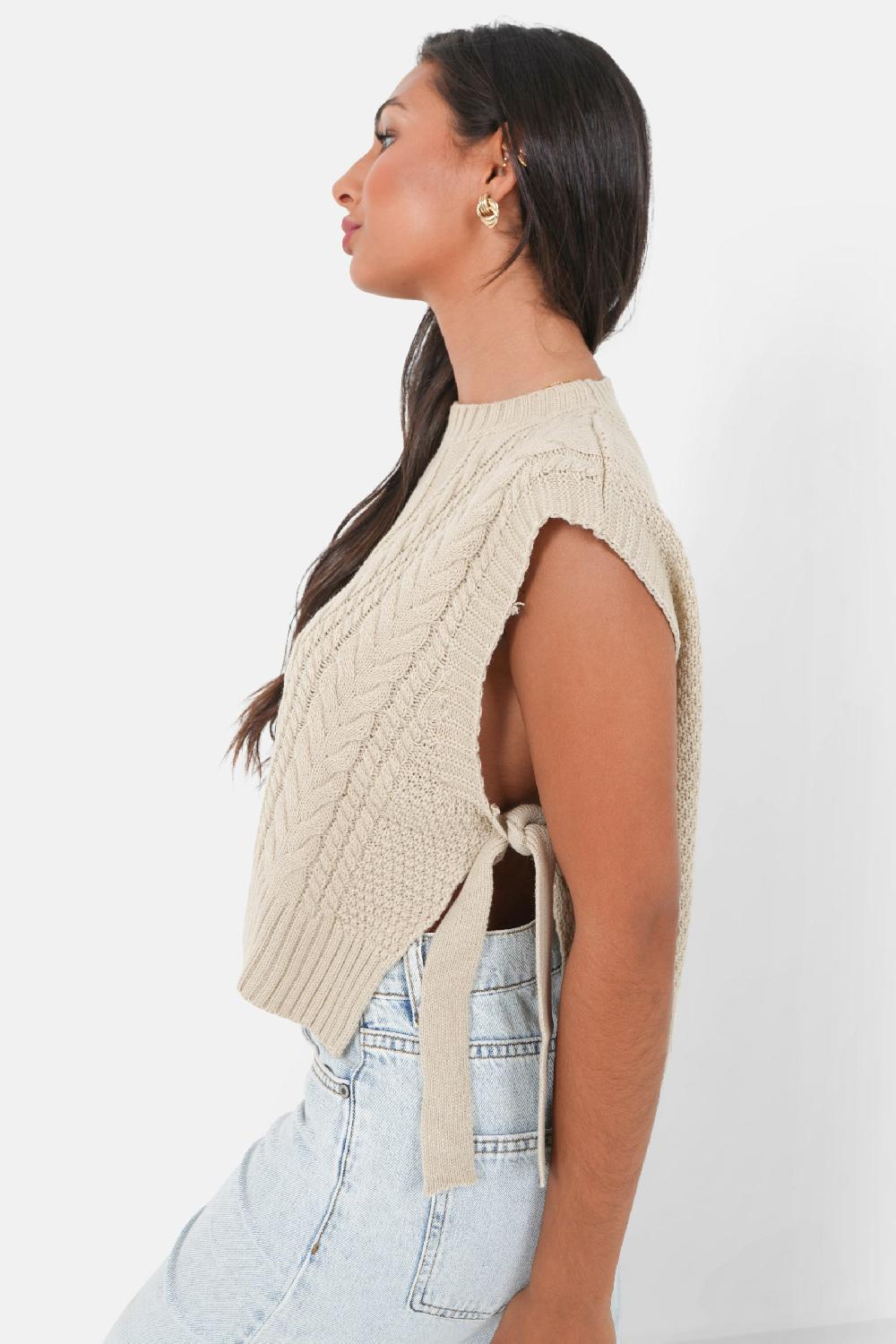 Sixth June Top Maille Torsade Ficelles Beige