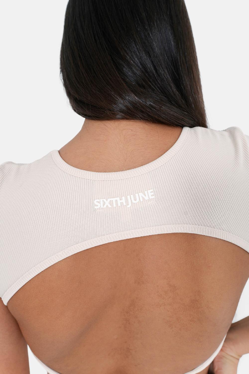 Sixth June Top Manches Courtes Dos Nu Beige