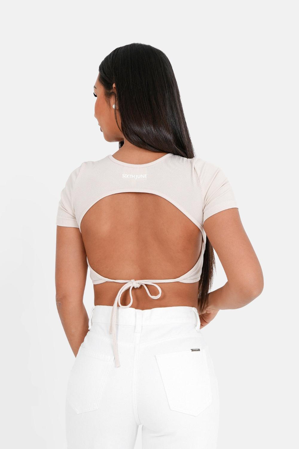sixth june Top manches courtes dos nu Beige