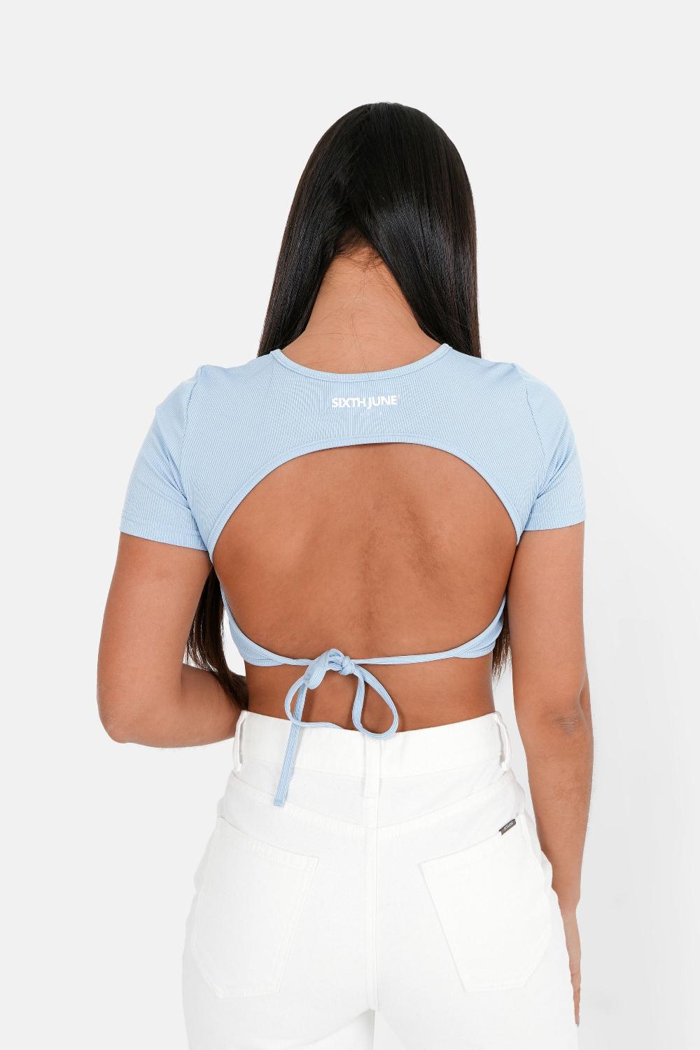 sixth june Top manches courtes dos nu Bleu clair