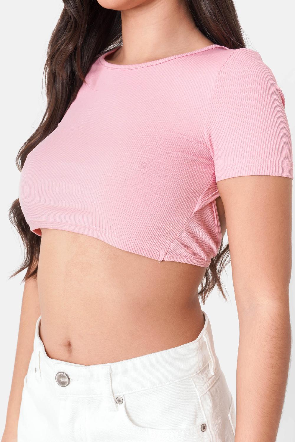 Sixth June Top Manches Courtes Dos Nu Rose