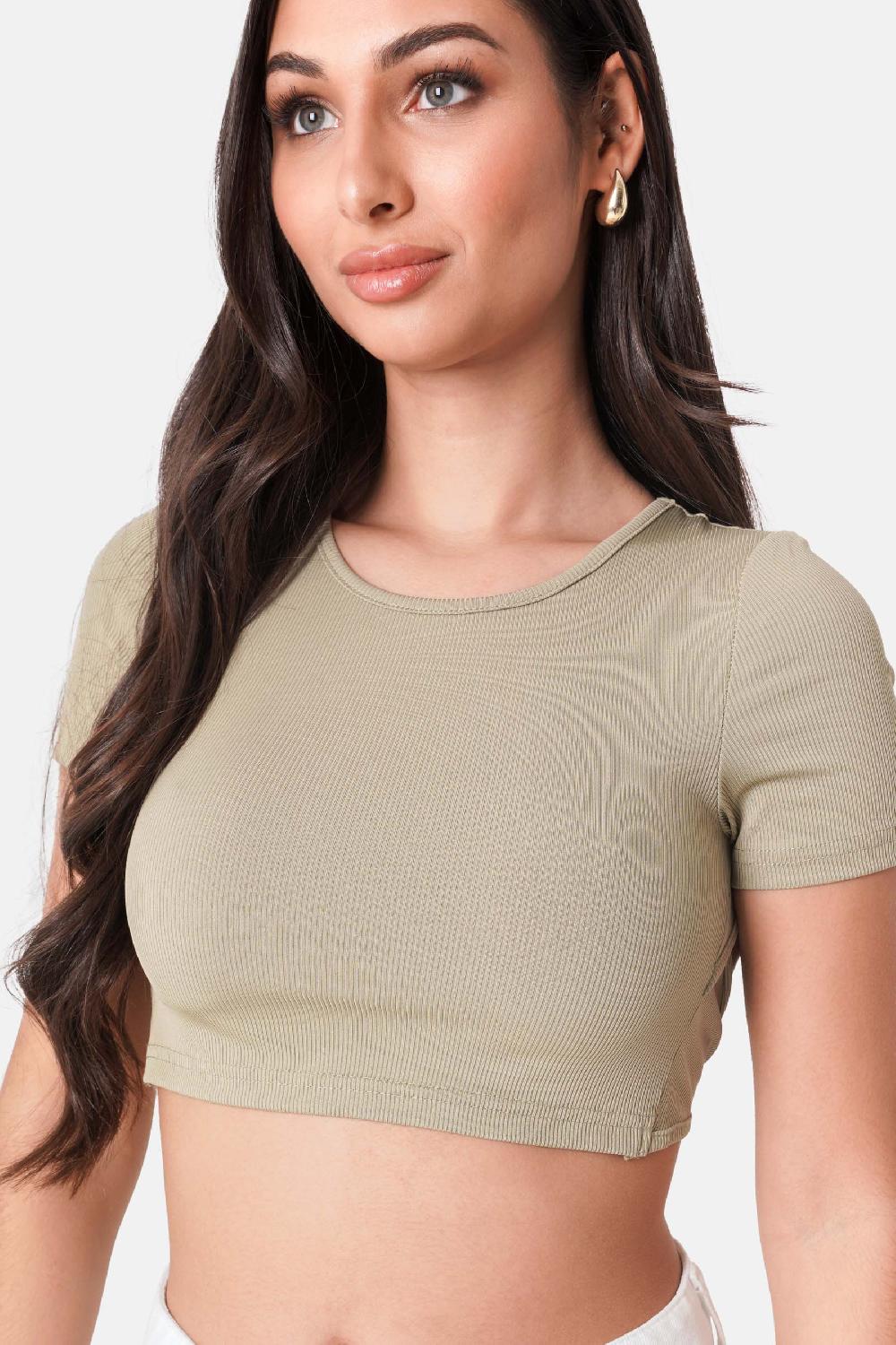 Sixth June Top Manches Courtes Dos Nu Vert Kaki