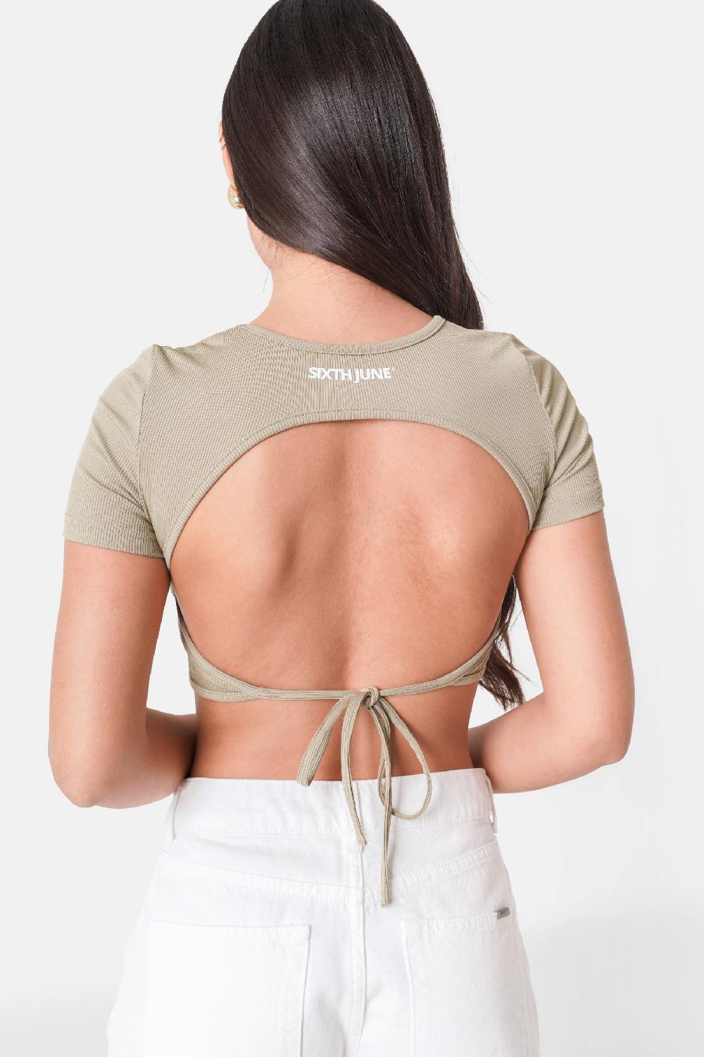 Sixth June Top Manches Courtes Dos Nu Vert Kaki