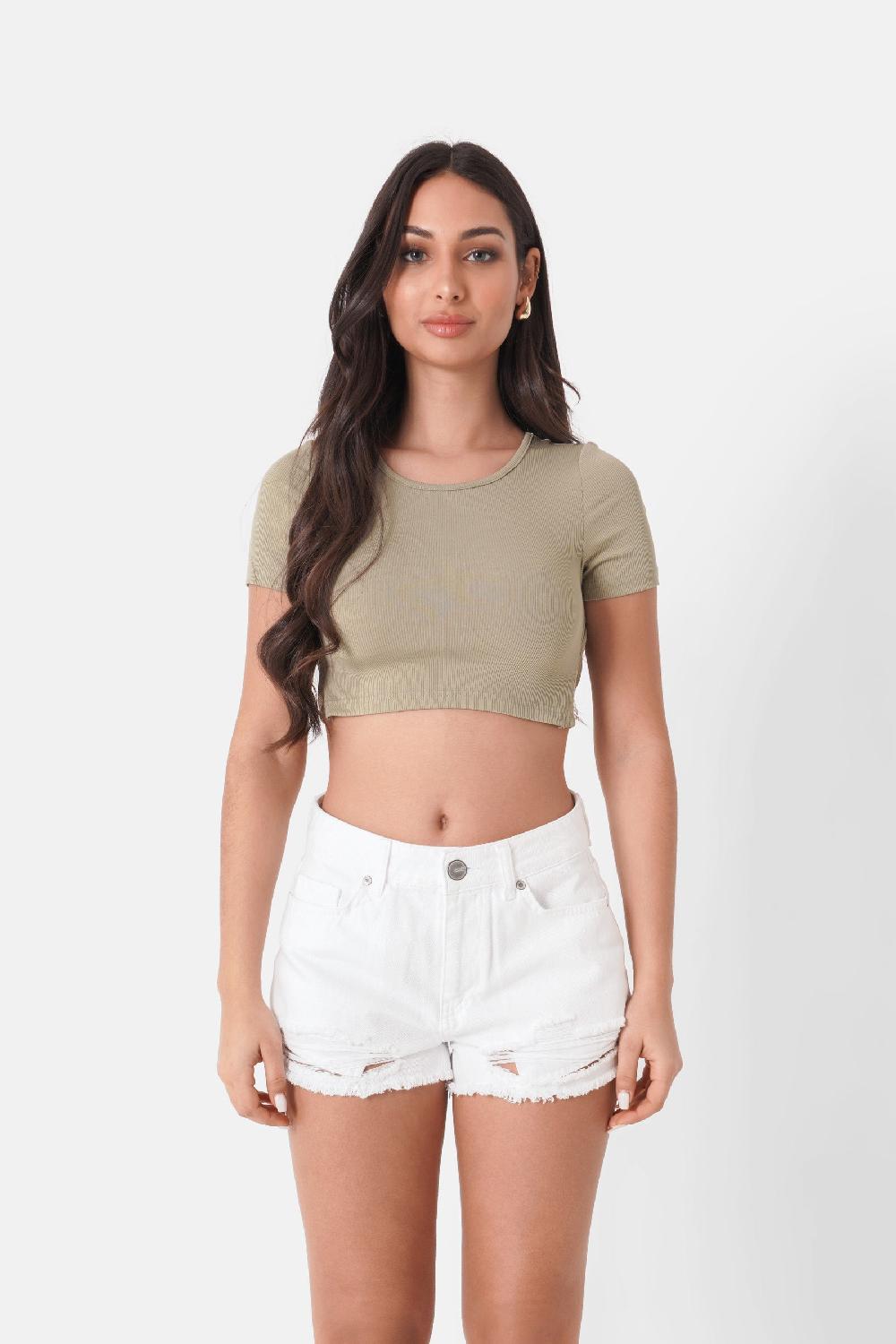 sixth june Top manches courtes dos nu Vert kaki