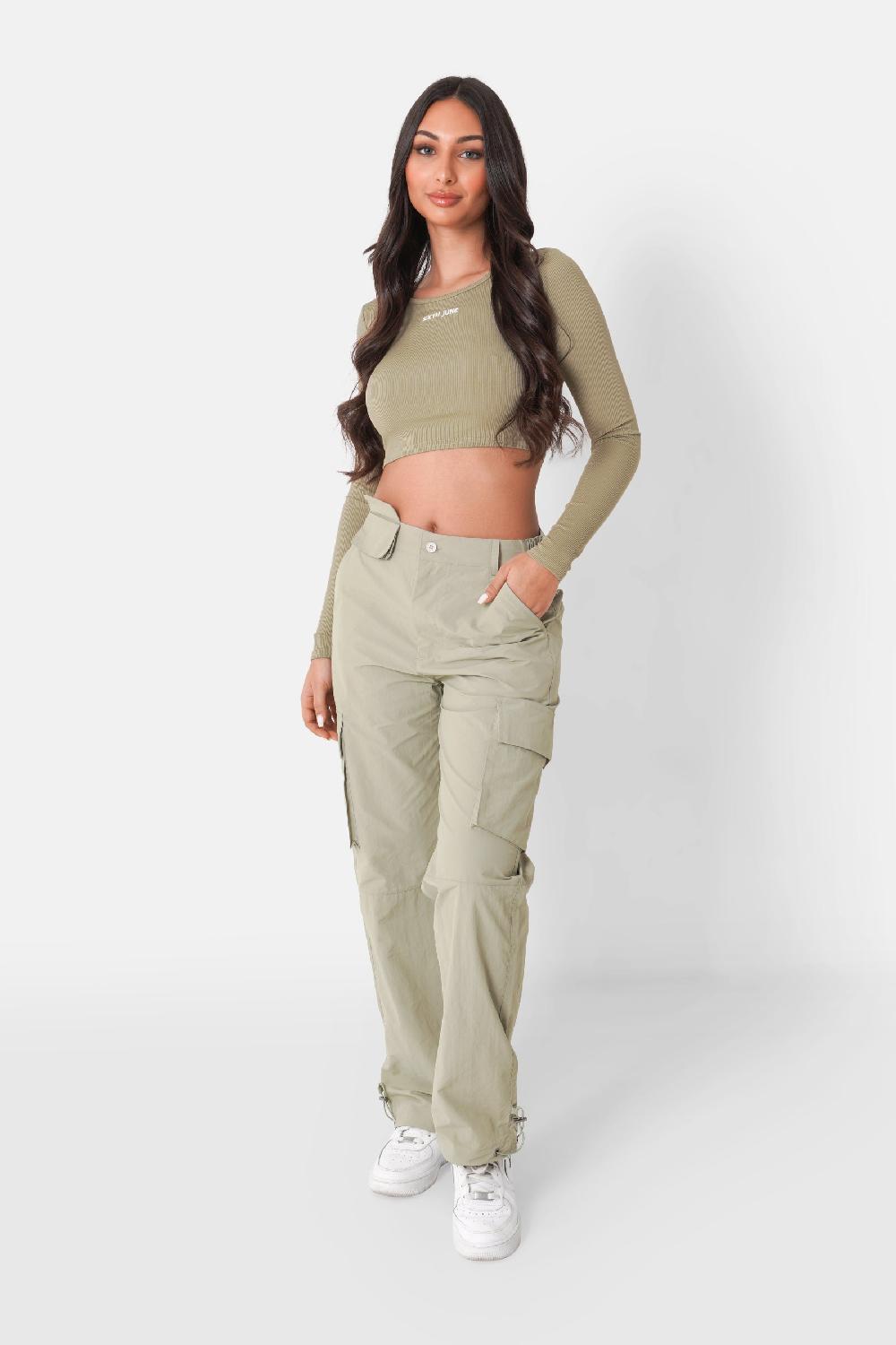 Sixth June Top Manches Longues Dos Nu Vert Kaki