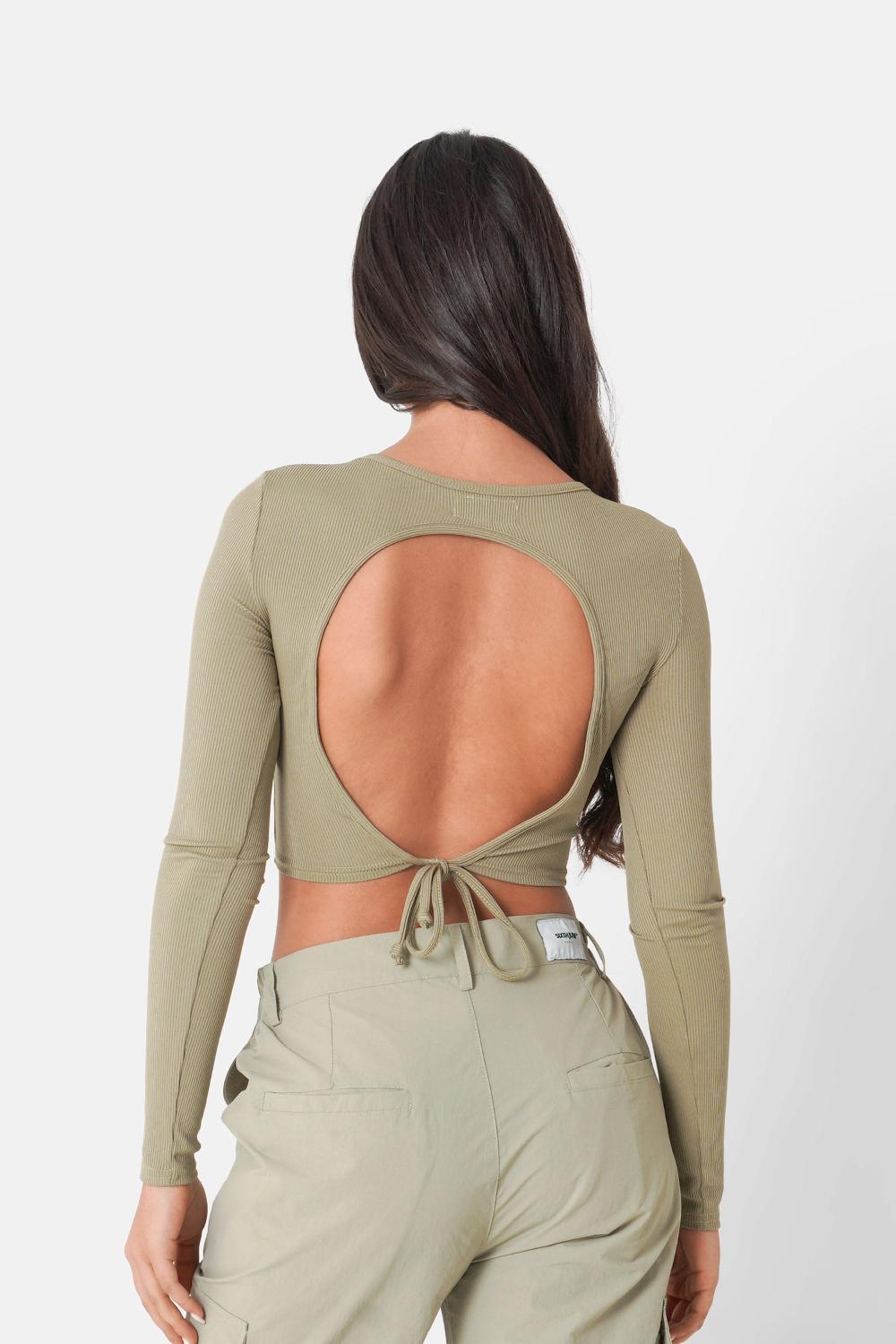 sixth june Top manches longues dos nu Vert kaki