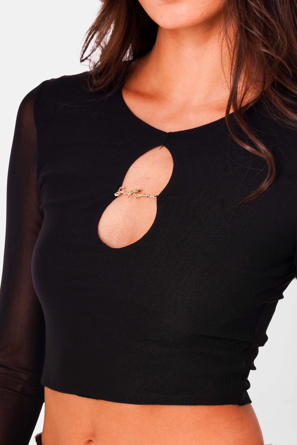 Sixth June Top Mesh Ouverture Bijou Noir