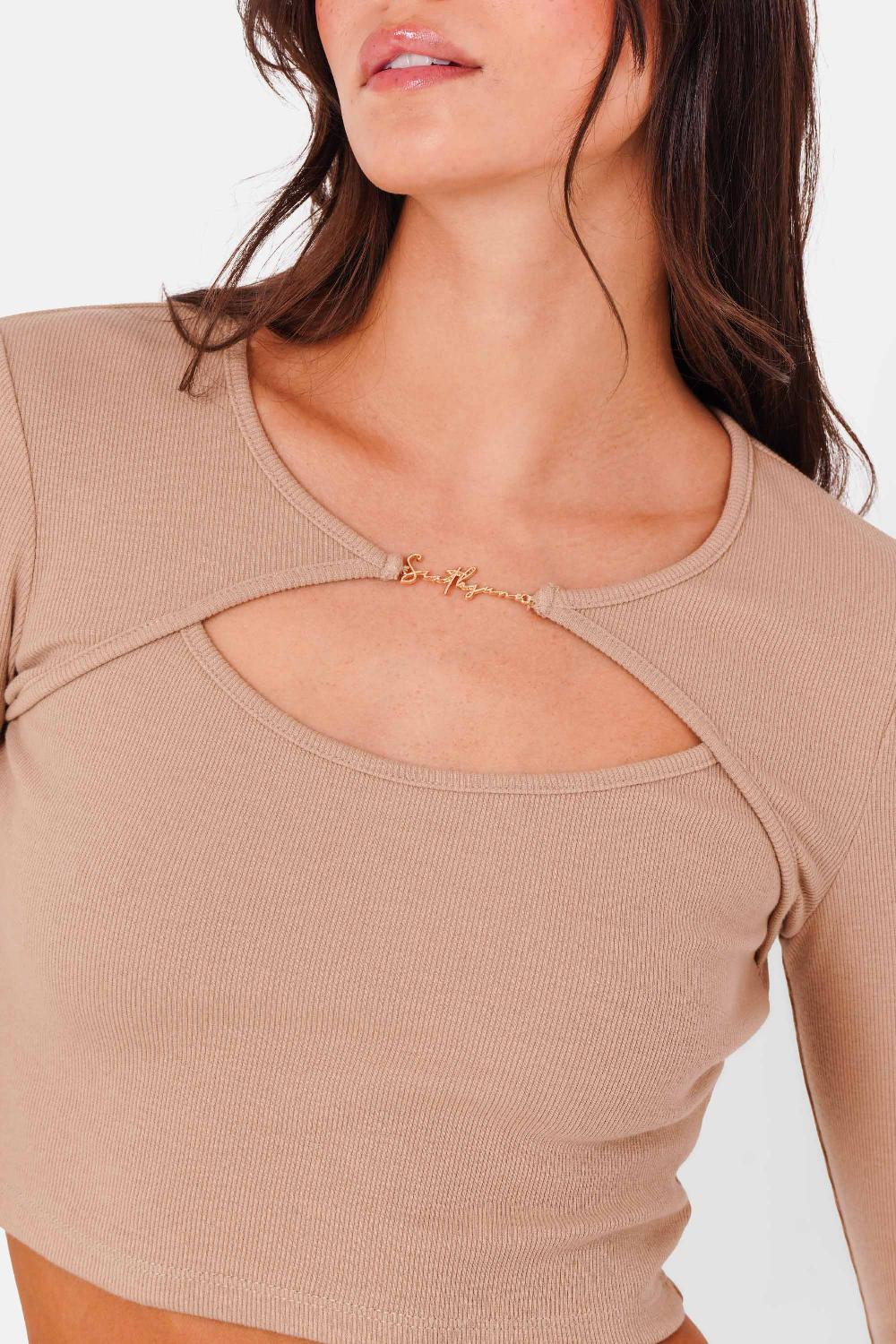 Sixth June Top Ouverture Bijou Beige Foncé