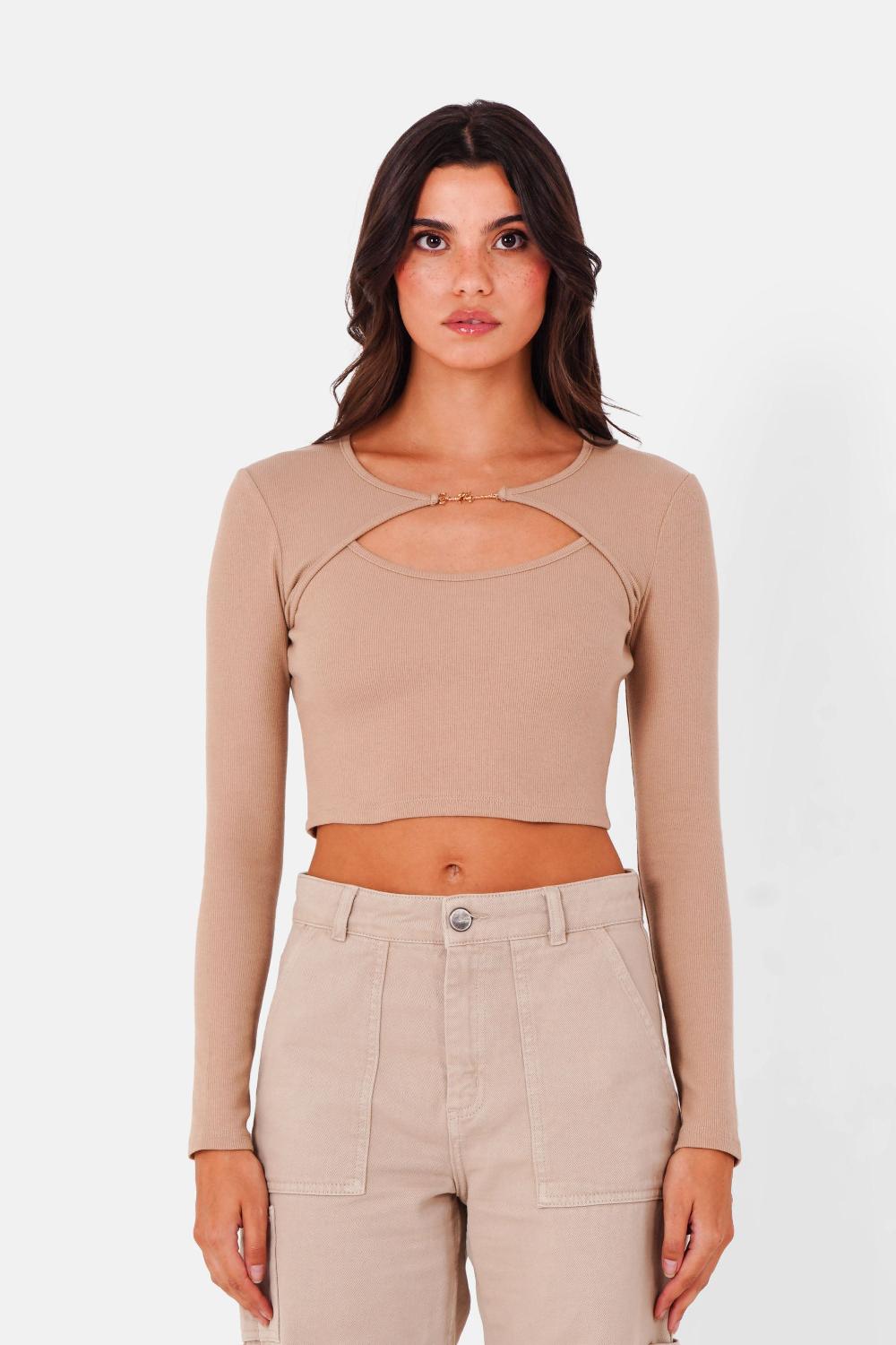sixth june Top ouverture bijou Beige foncé