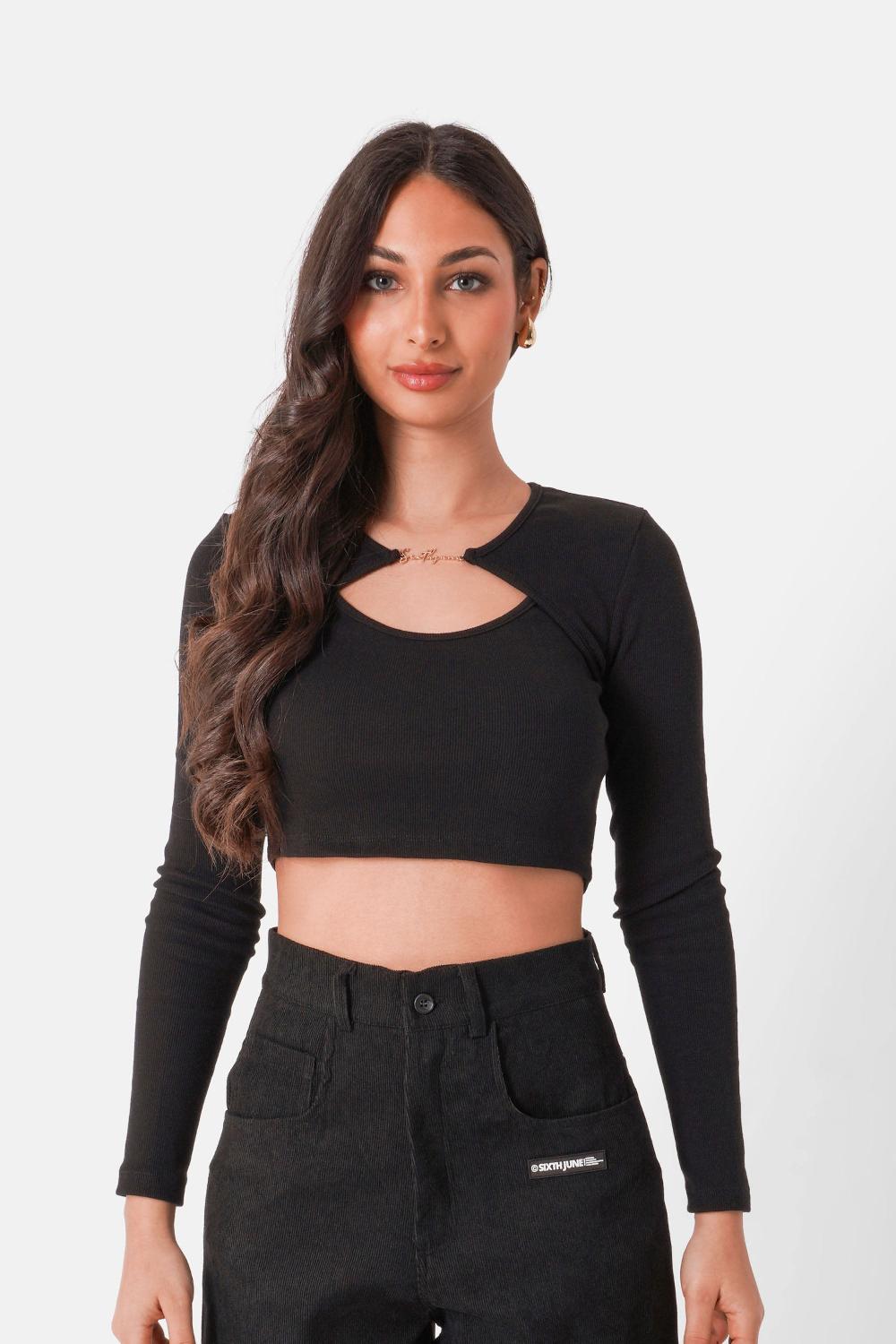 sixth june Top ouverture bijou Noir
