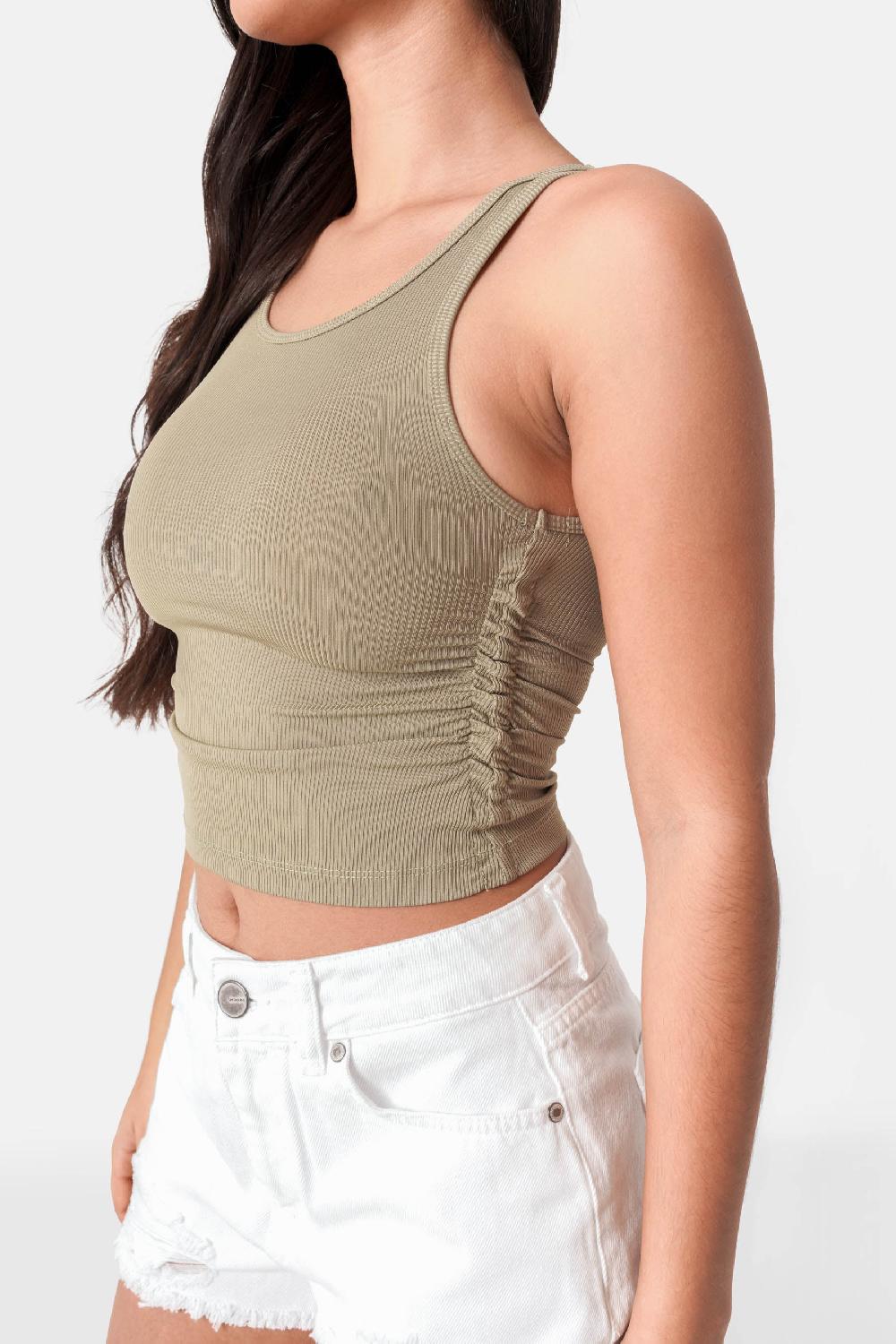 Sixth June Top Plissé Côtelée Vert Kaki