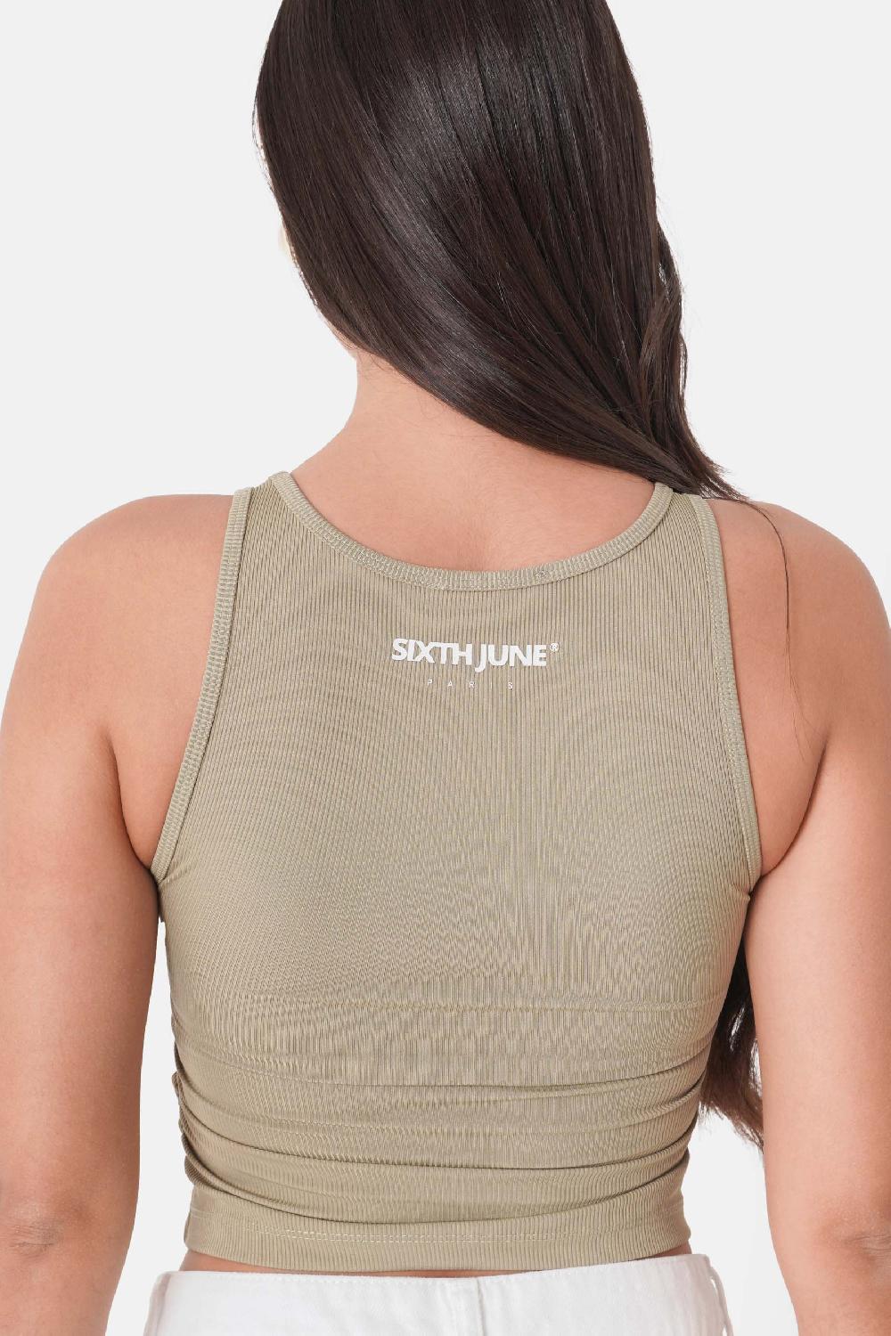 Sixth June Top Plissé Côtelée Vert Kaki
