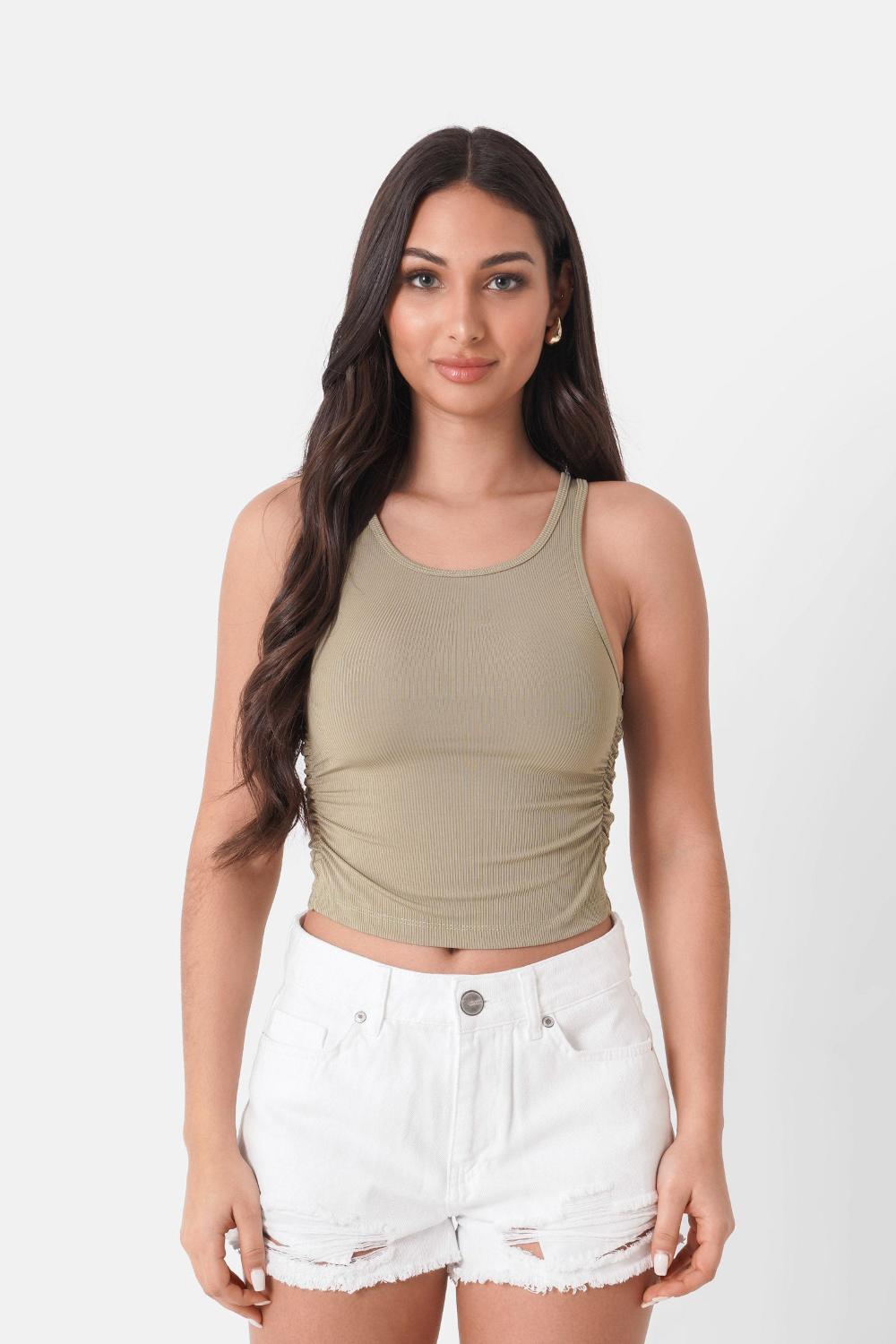 sixth june Top plissé côtelée Vert kaki