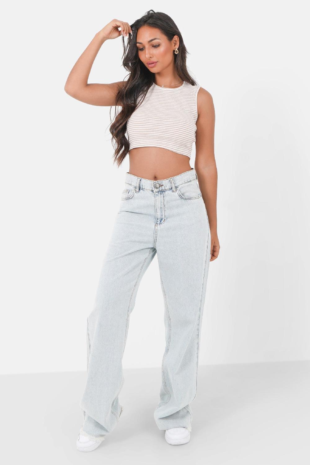 Sixth June Top Rayures Dos Nu Beige