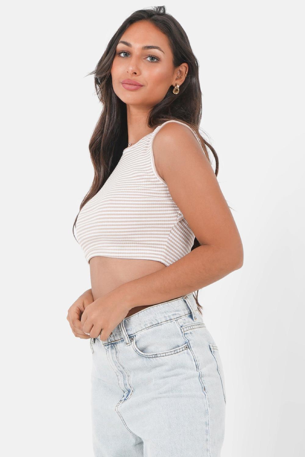 Sixth June Top Rayures Dos Nu Beige