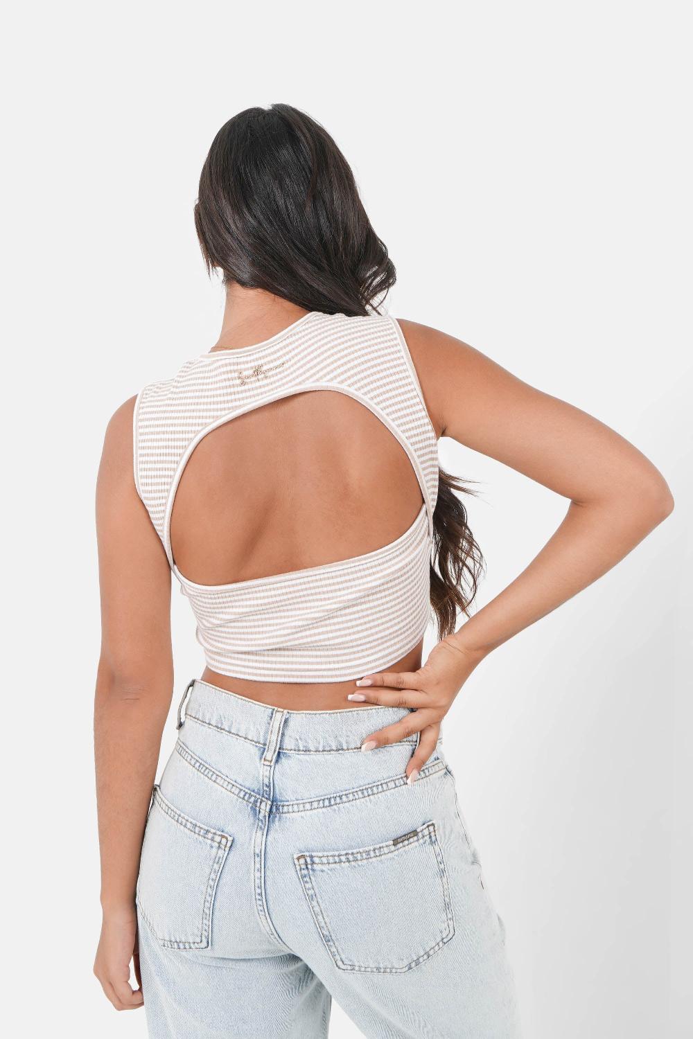 sixth june Top rayures dos nu Beige