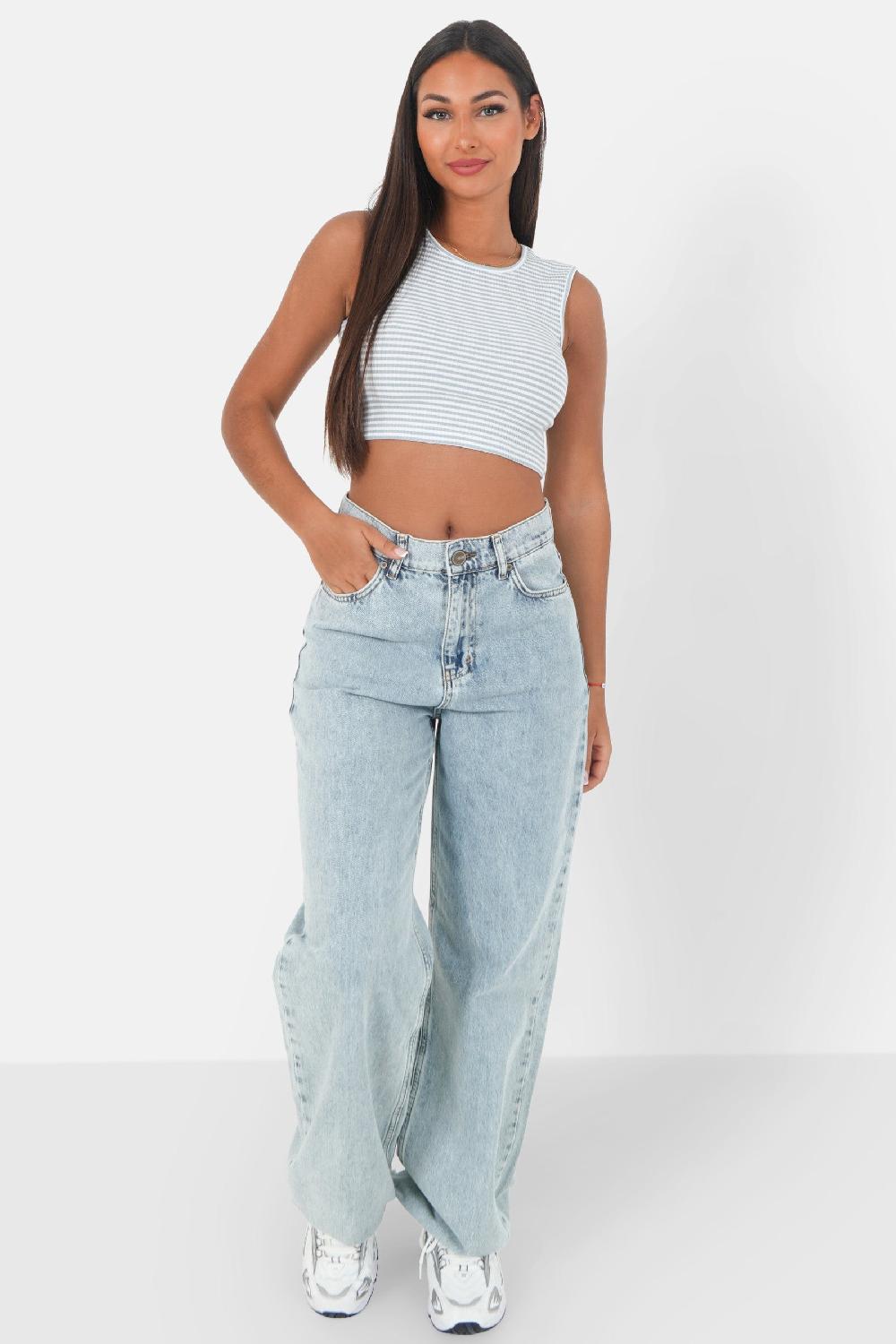 Sixth June Top Rayures Dos Nu Bleu