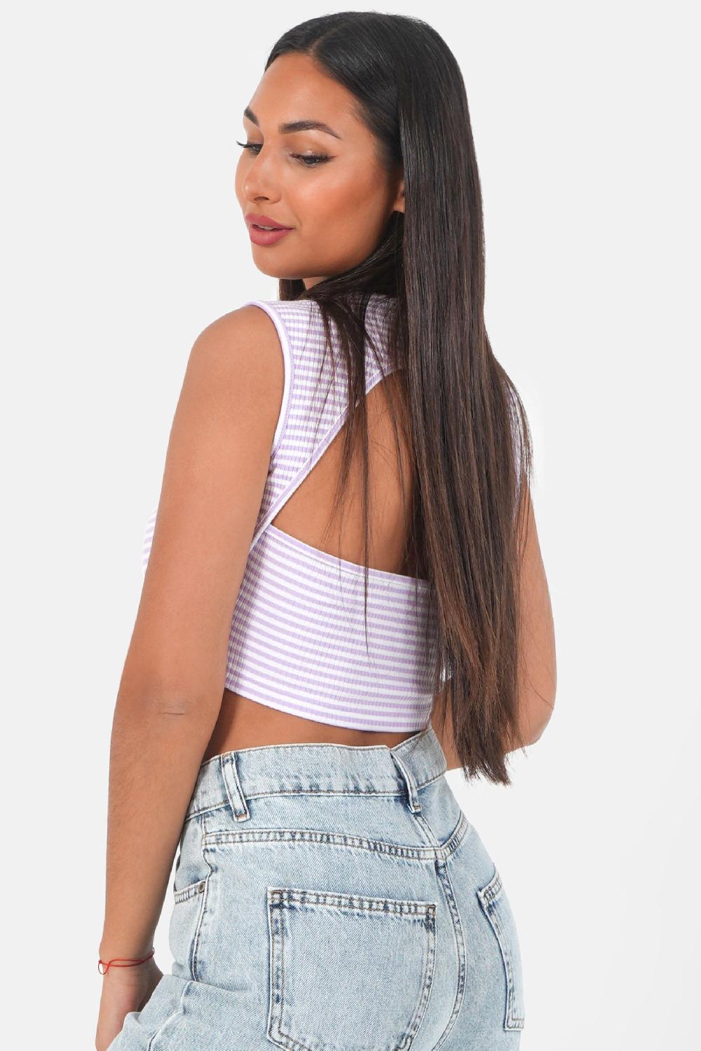 Sixth June Top Rayures Dos Nu Violet Clair