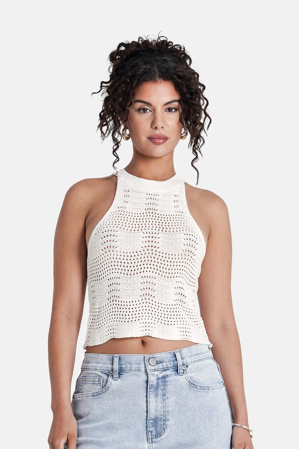 sixth june Top sans manches maille Blanc