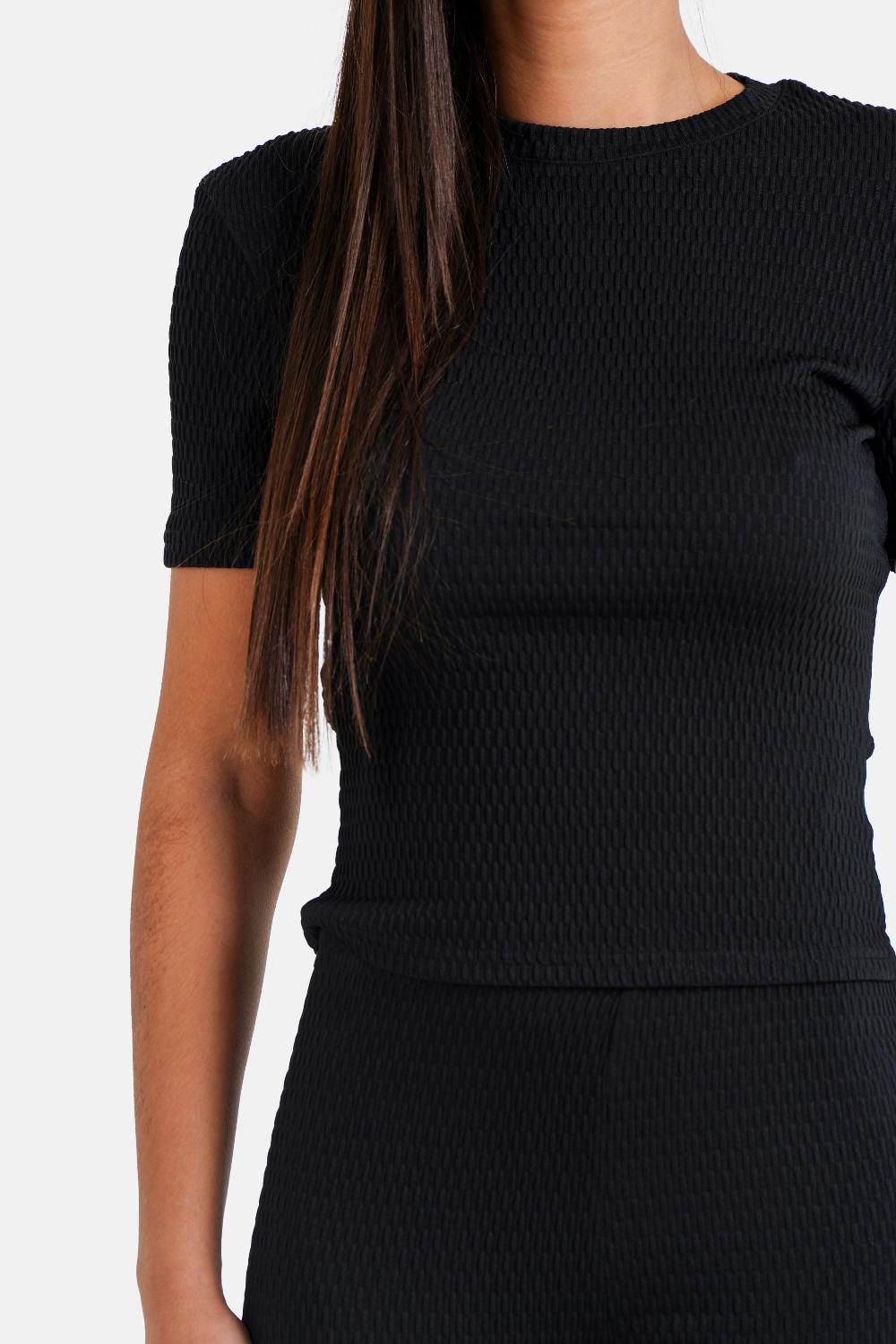 Sixth June Top Texturé Gaufré Noir