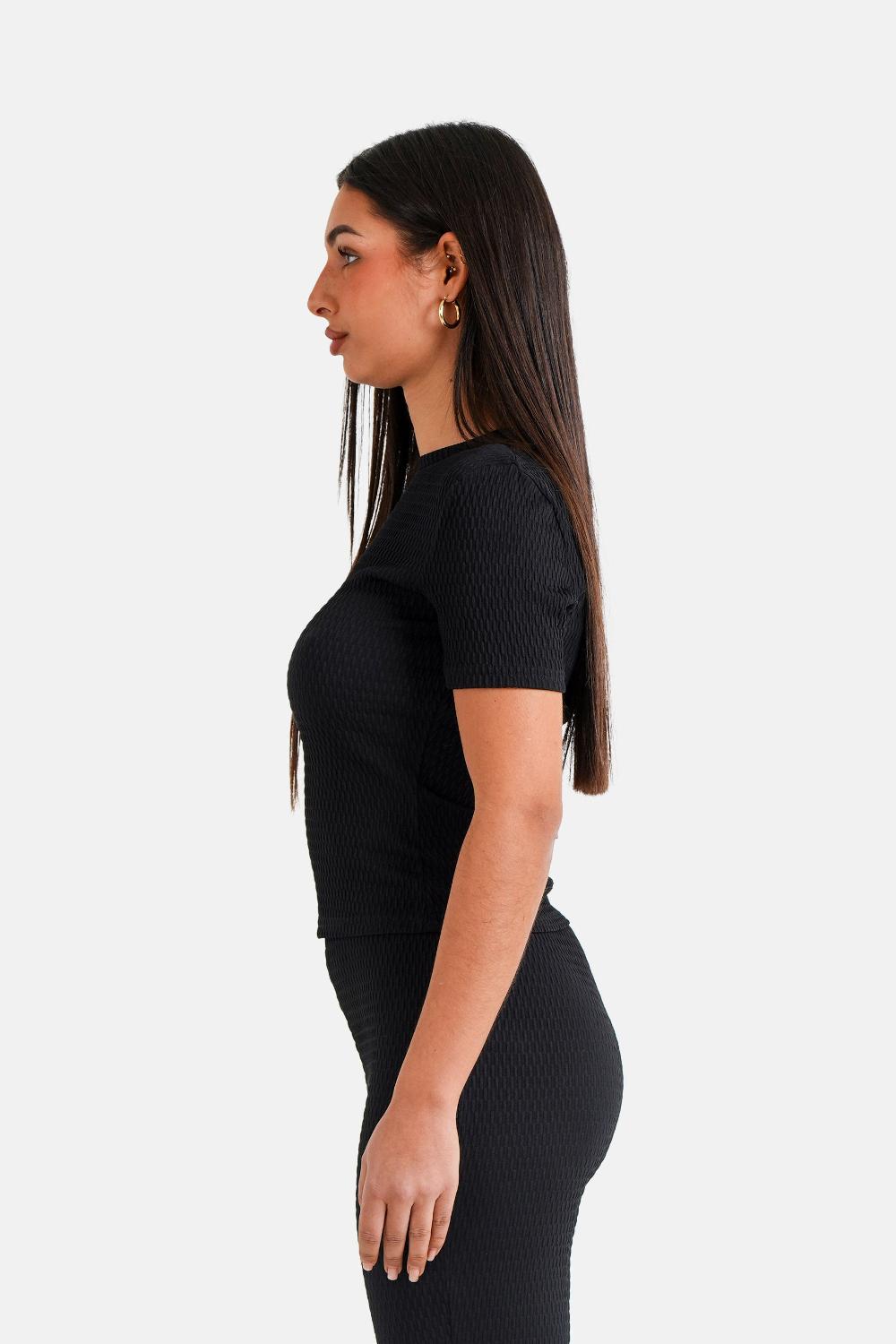 Sixth June Top Texturé Gaufré Noir