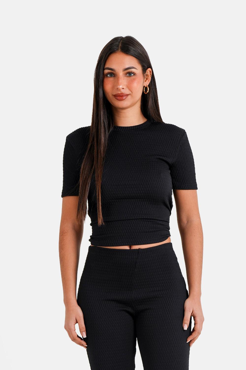 sixth june Top texturé gaufré Noir