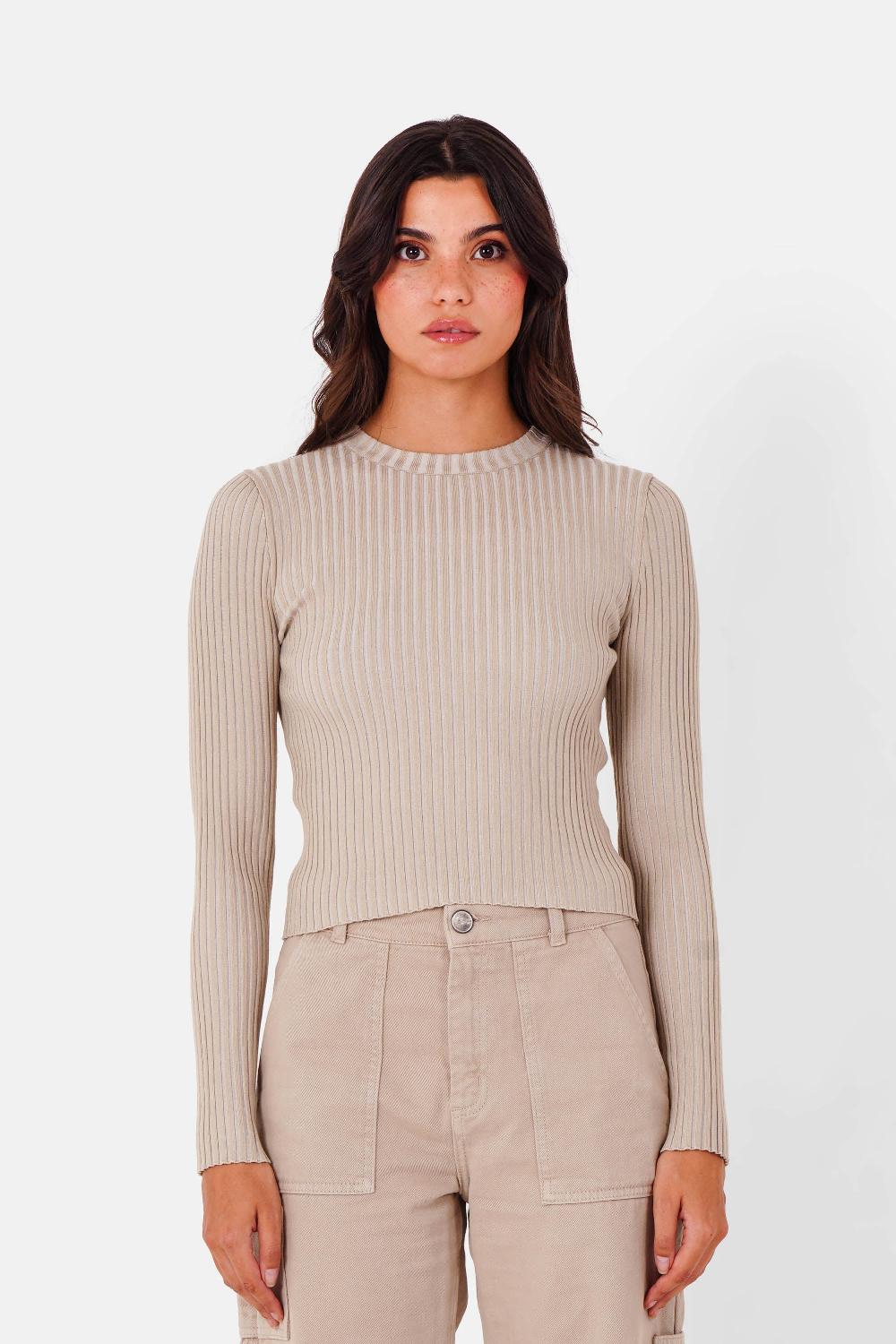 sixth june Top tricot bijou bicolore Beige