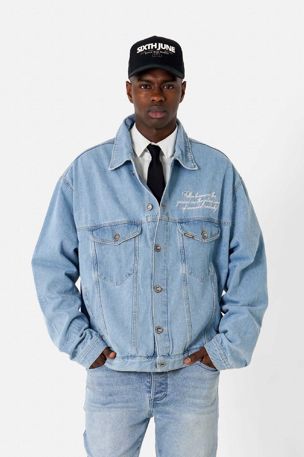 sixth june Veste denim broderie Bleu