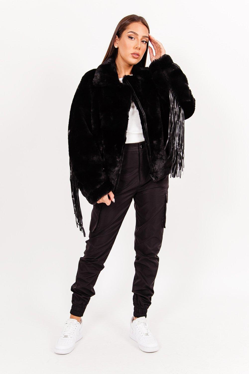 Sixth June Veste Fausse Fourrure Franges Noir