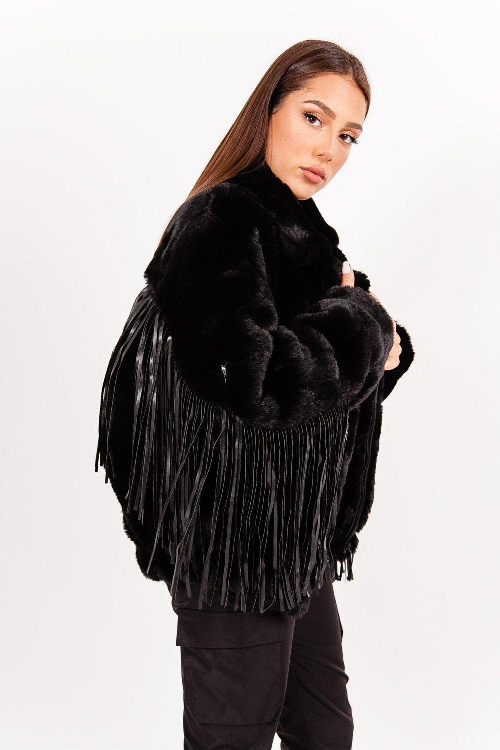 Sixth June Veste Fausse Fourrure Franges Noir