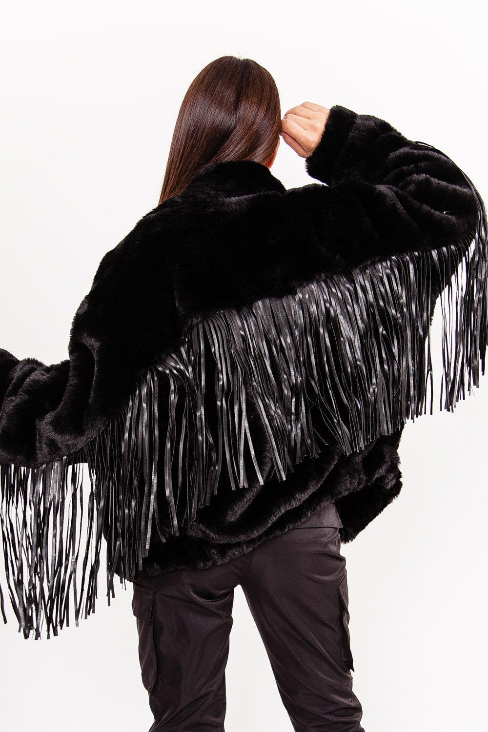 Sixth June Veste Fausse Fourrure Franges Noir