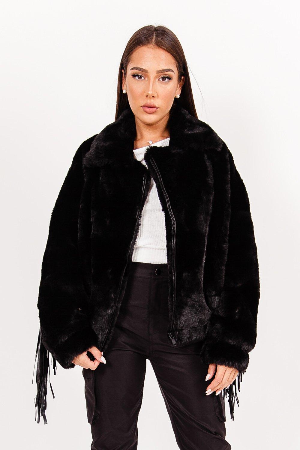 sixth june Veste fausse fourrure franges Noir
