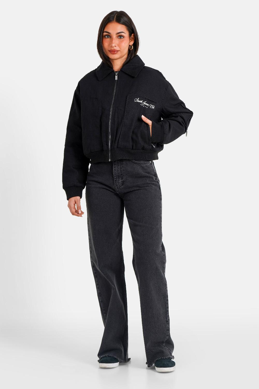 Sixth June Veste Teddy Texturée Broderie Noir