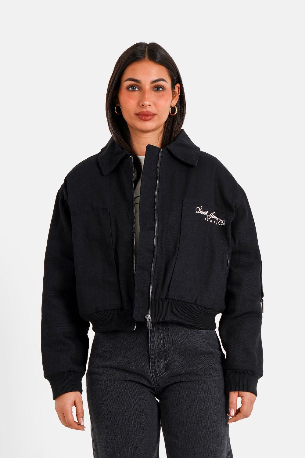 sixth june Veste teddy texturée broderie Noir