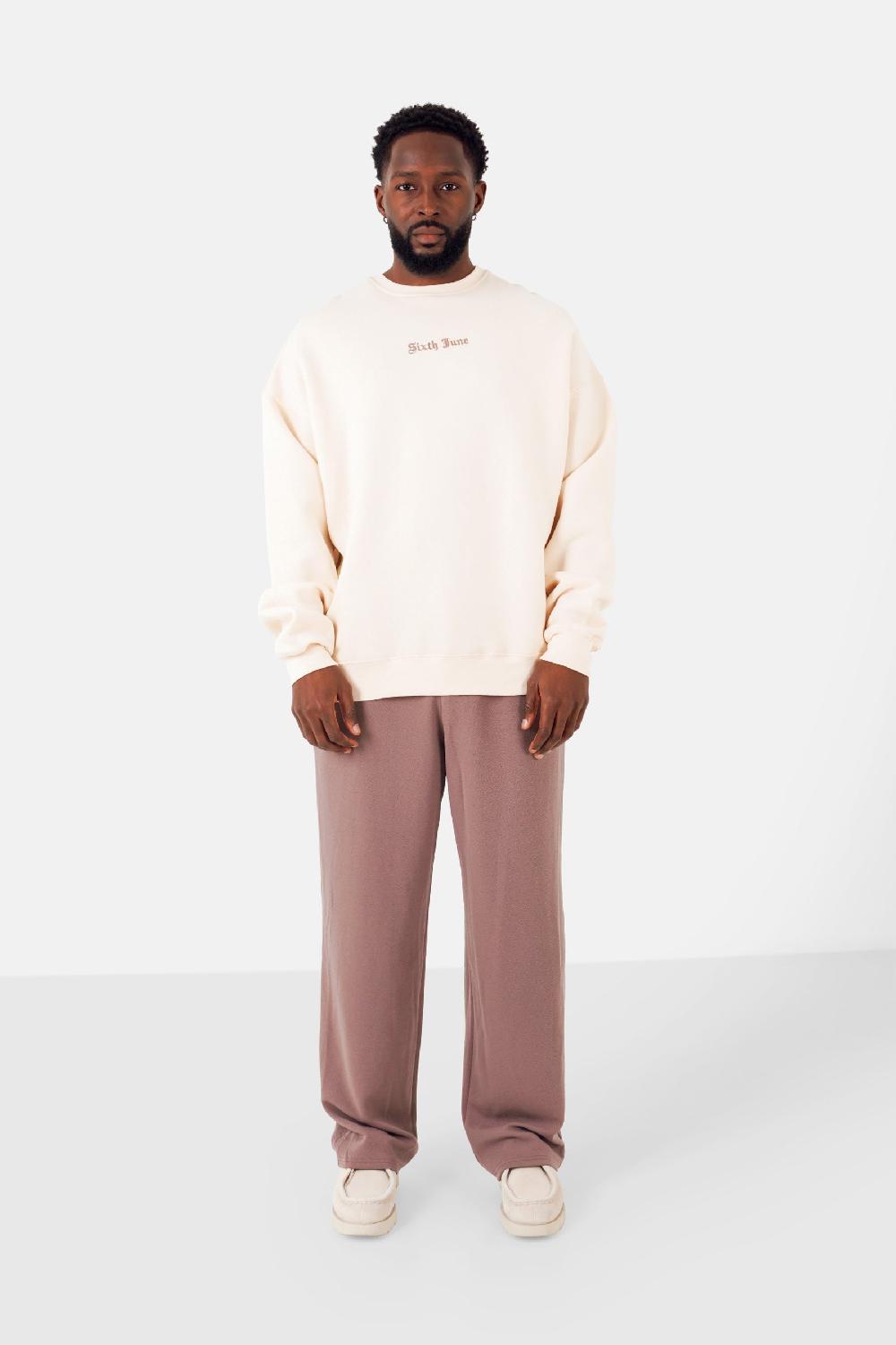 Sixth June Sweatshirt Broderies Crew Oversize Beige