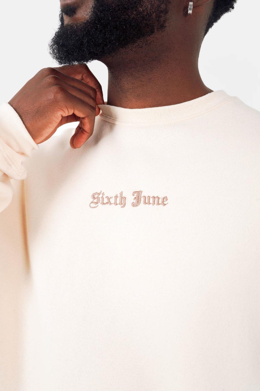 Sixth June Sweatshirt Broderies Crew Oversize Beige