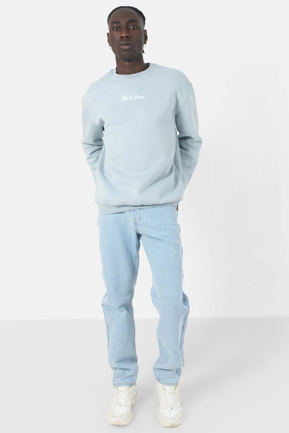 Sixth June Sweatshirt Broderies Crew Oversize Bleu Clair