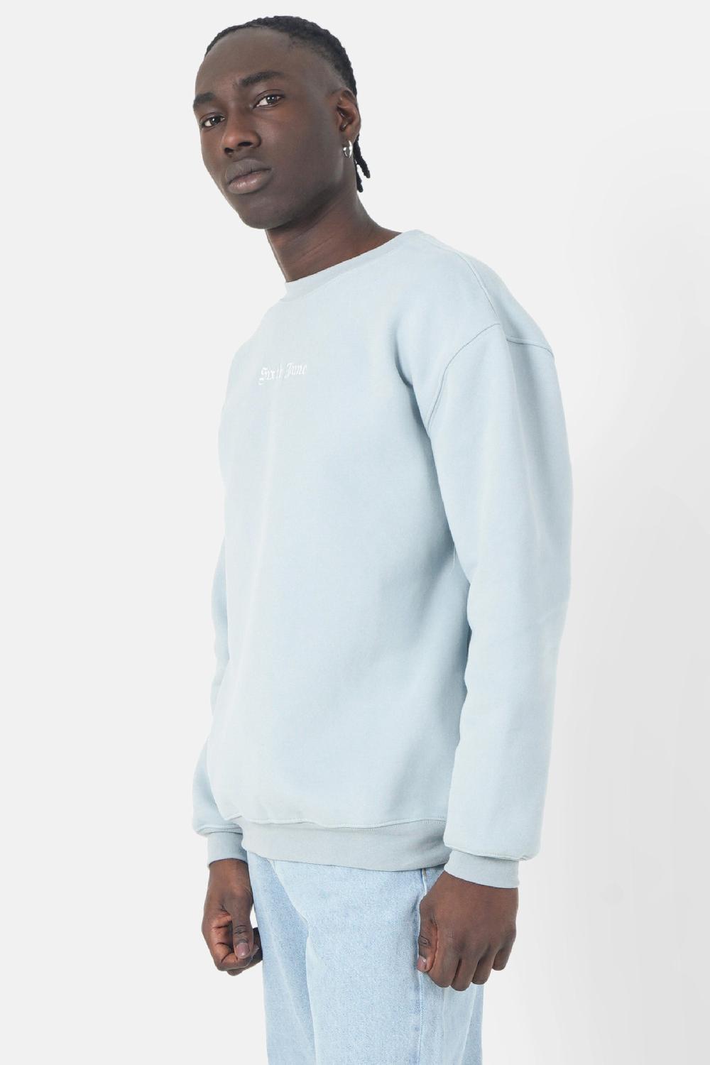 Sixth June Sweatshirt Broderies Crew Oversize Bleu Clair
