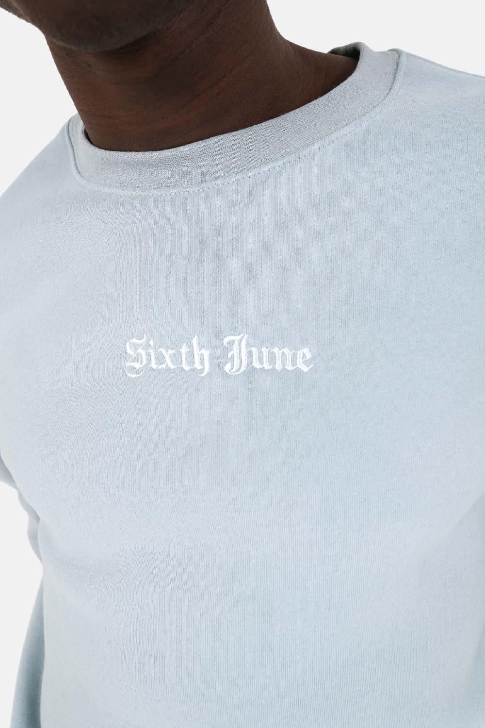Sixth June Sweatshirt Broderies Crew Oversize Bleu Clair