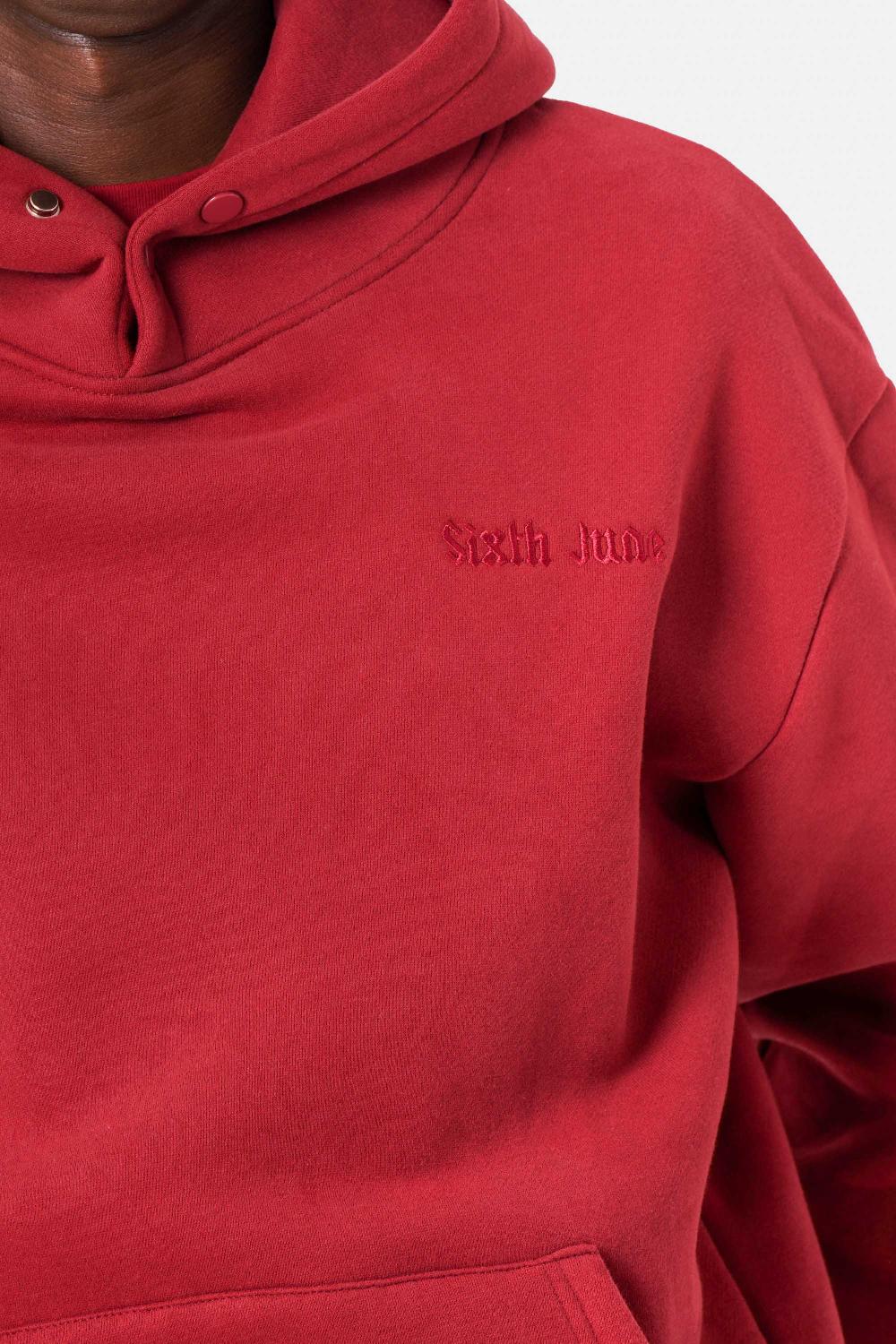 Sixth June Sweatshirt Capuche Citation Molletonné Rouge Bordeaux