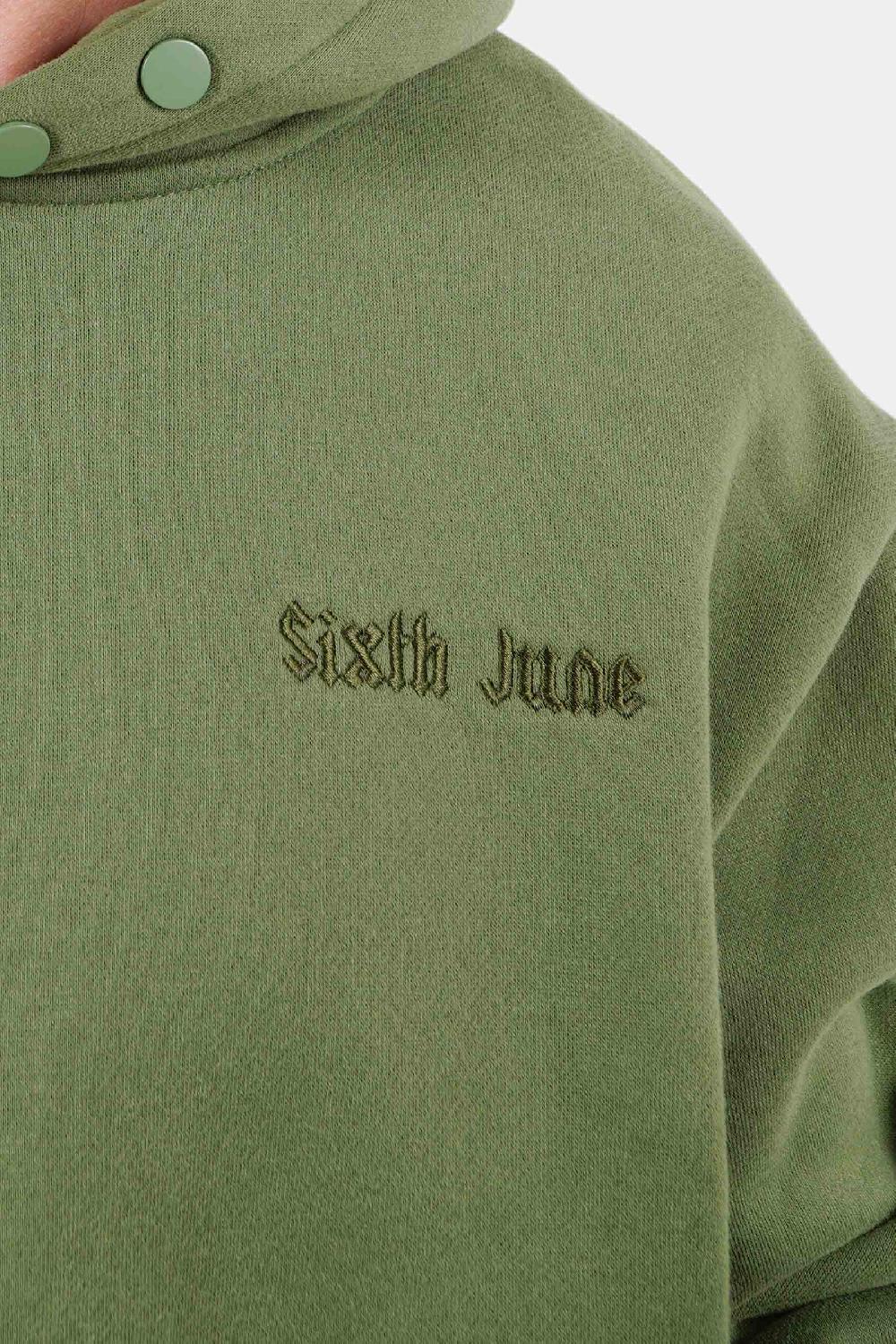 Sixth June Sweatshirt Capuche Citation Molletonné Vert Kaki