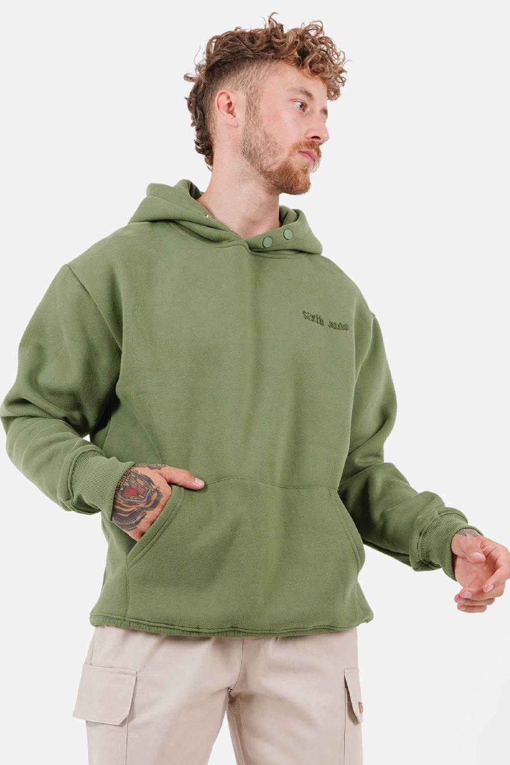Sixth June Sweatshirt Capuche Citation Molletonné Vert Kaki
