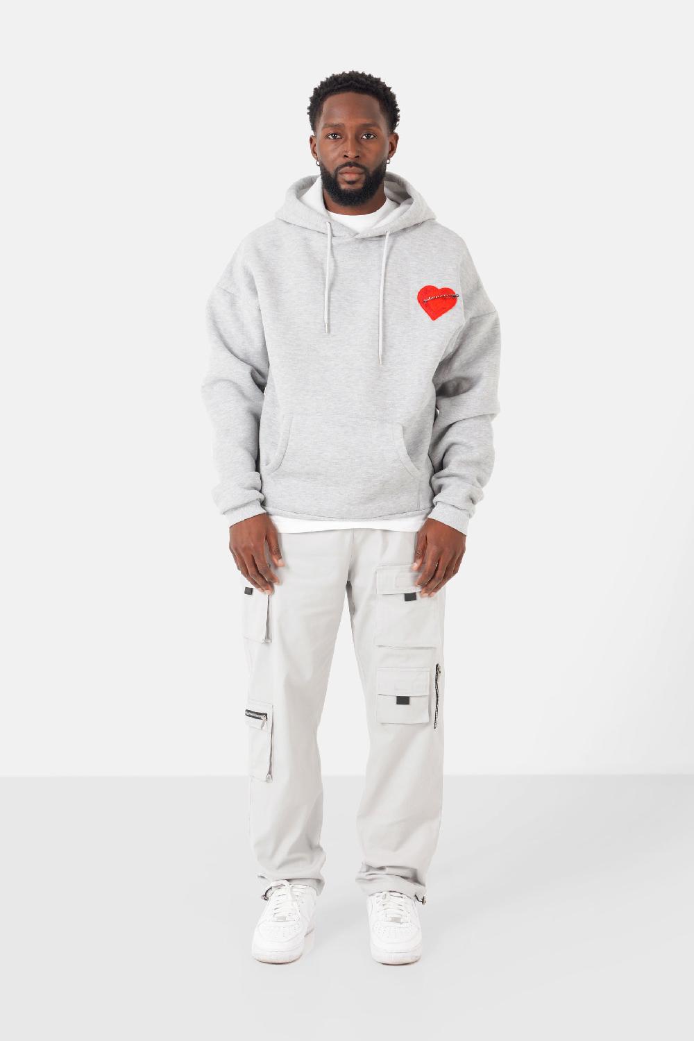 Sixth June Sweatshirt Capuche Coeur Brodé Molletonné Gris