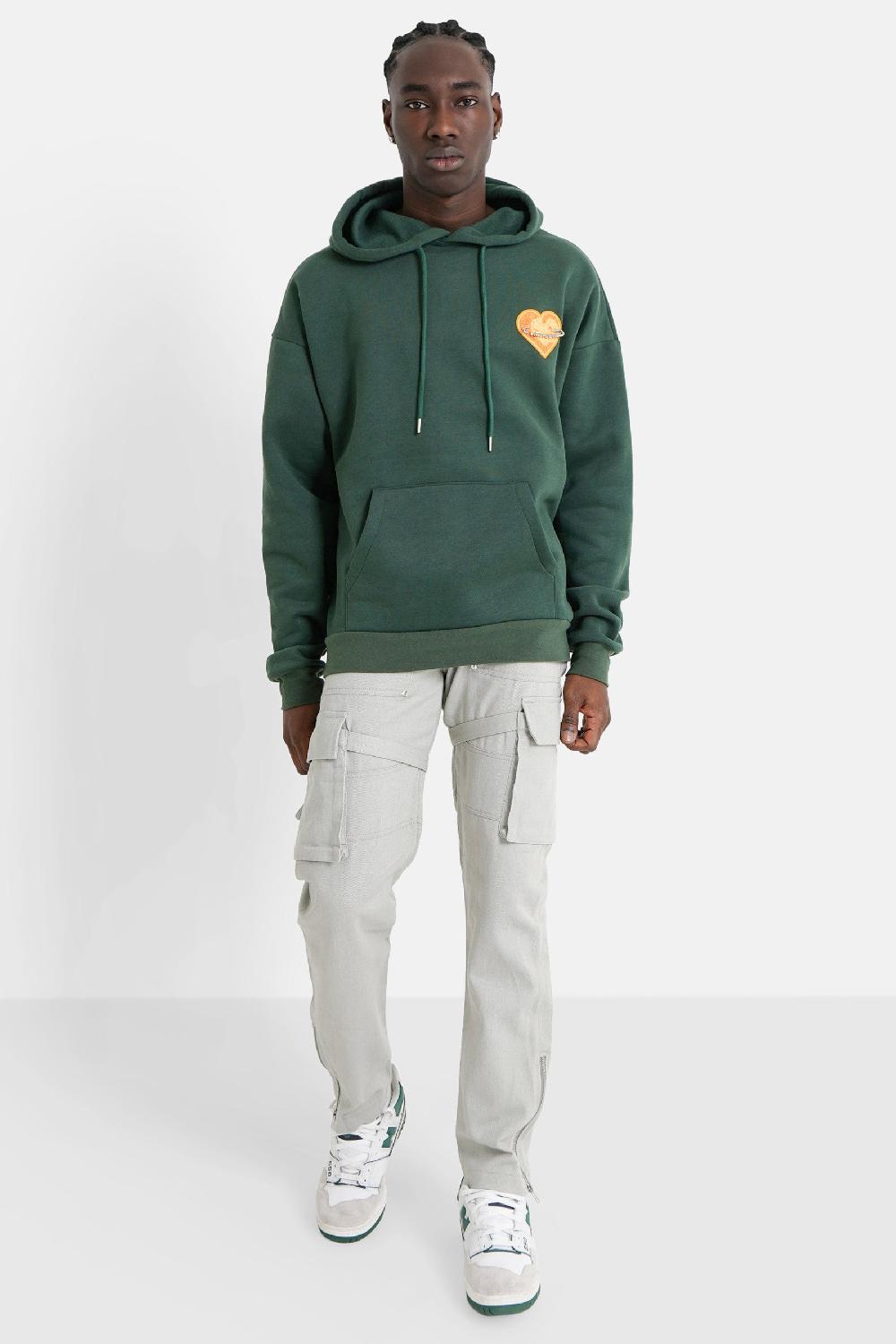 Sixth June Sweatshirt Capuche Coeur Brodé Molletonné Vert Foncé