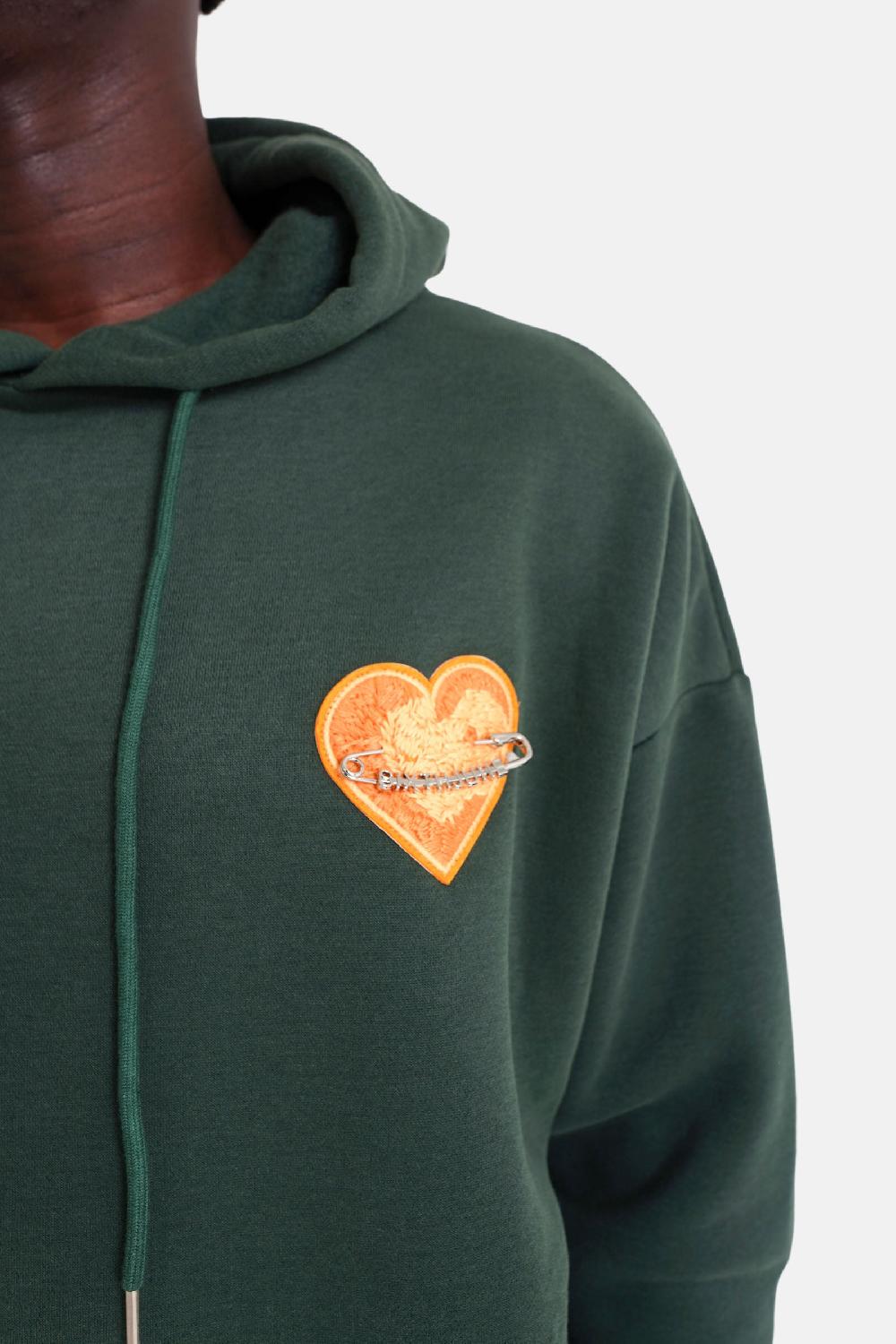 Sixth June Sweatshirt Capuche Coeur Brodé Molletonné Vert Foncé