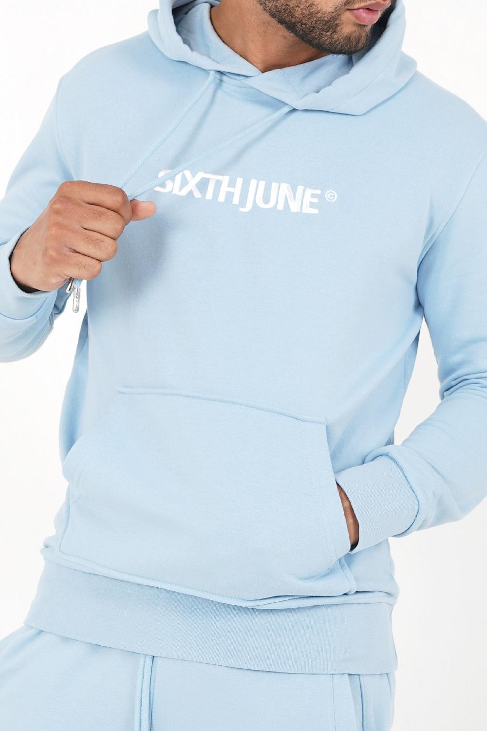 Sixth June Sweatshirt Capuche Logo Brodé Bleu Clair