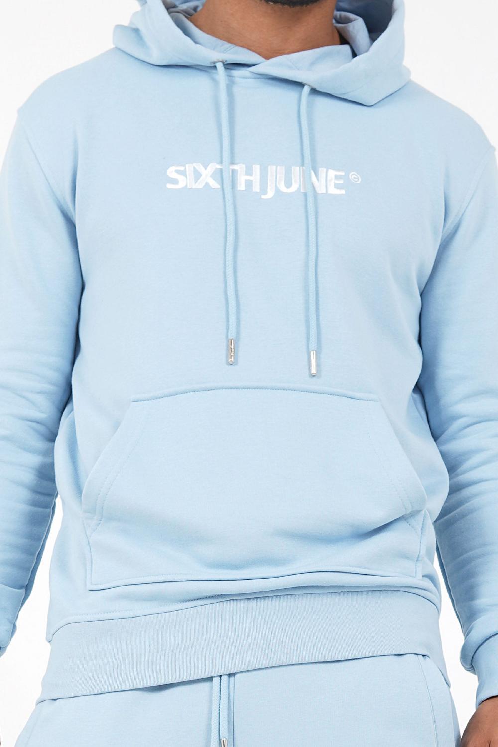 Sixth June Sweatshirt Capuche Logo Brodé Bleu Clair