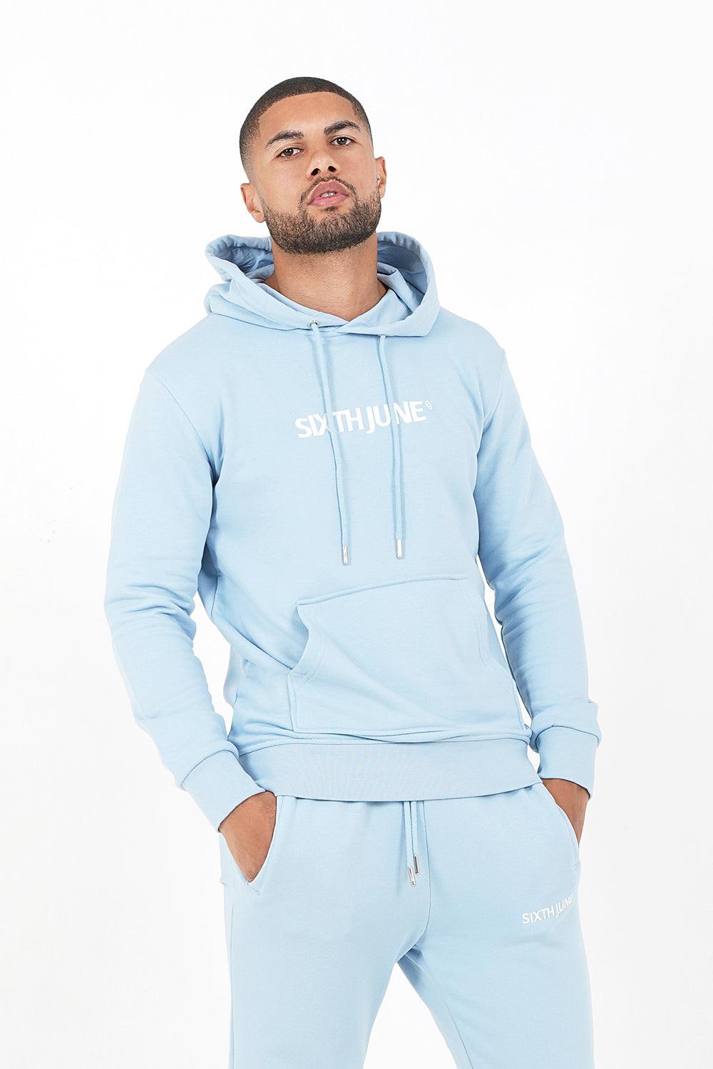 sixth june Sweatshirt capuche logo brodé Bleu clair