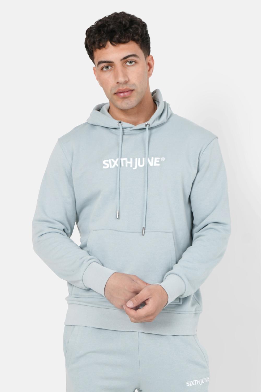 sixth june Sweatshirt capuche logo brodé Bleu clair